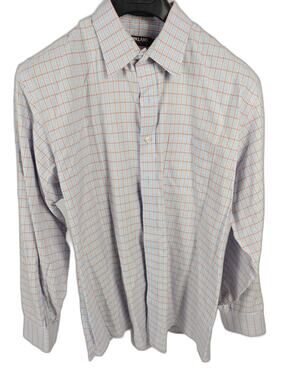 Men’s Kirkland Signature Dress Shirt Blue Orange Plaid Size 17.5 34/35
